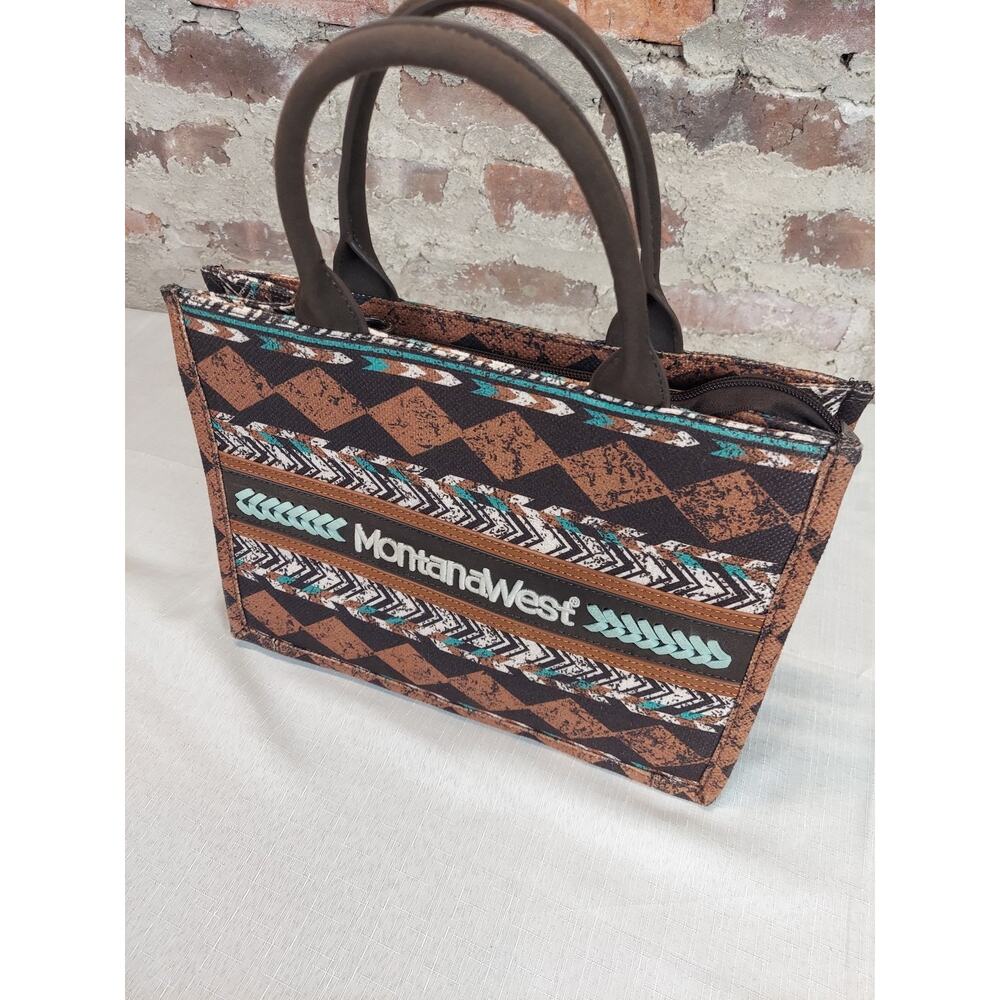 MontanaWest Womens Western Aztec Handbag Tote Shoulder Bag Brown Teal Zipper - Picture 1 of 5